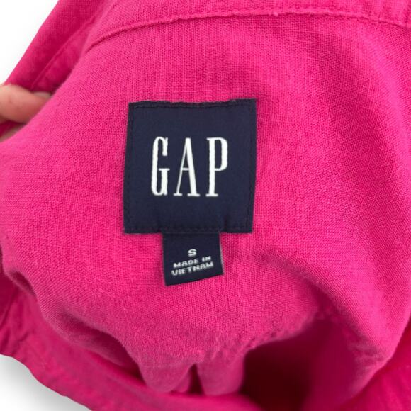 Gap Hot Pink Linen Button Up Shirt Size Small Relaxed Career Work Barbie Top EUC - Picture 8 of 9